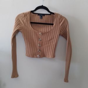 Forever 21 tan ribbed crop top long sleeve small